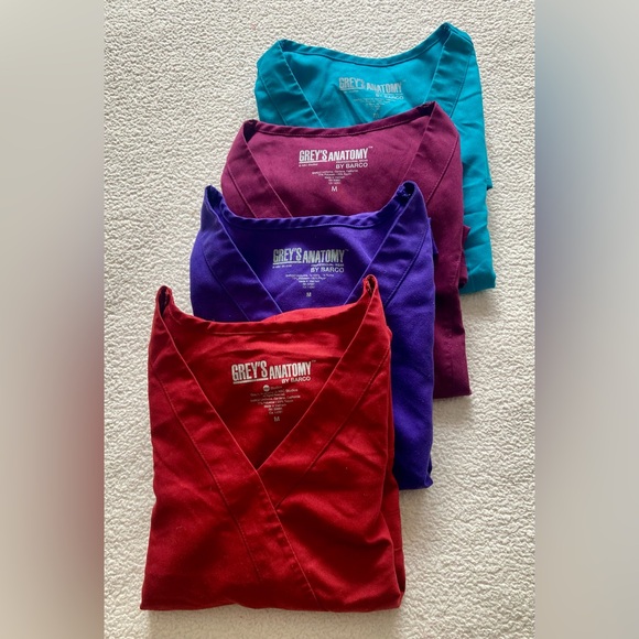 Grey's Anatomy Tops - Grey's Anatomy Set of 4 Scrub Tops in Red, Purple, Teal & Maroon Size M